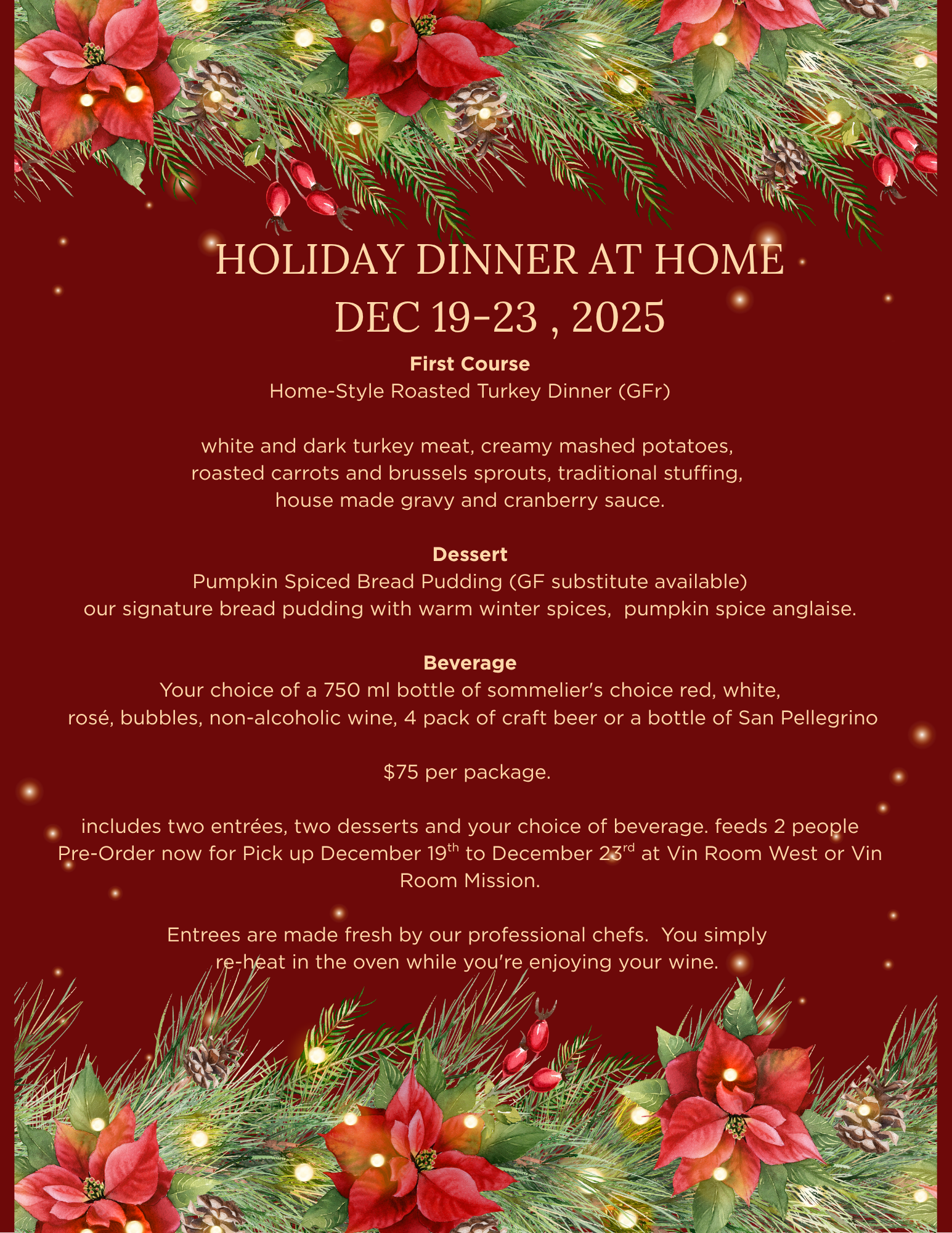 Holiday Dinner at Home:  Available Dec 19-23 2025