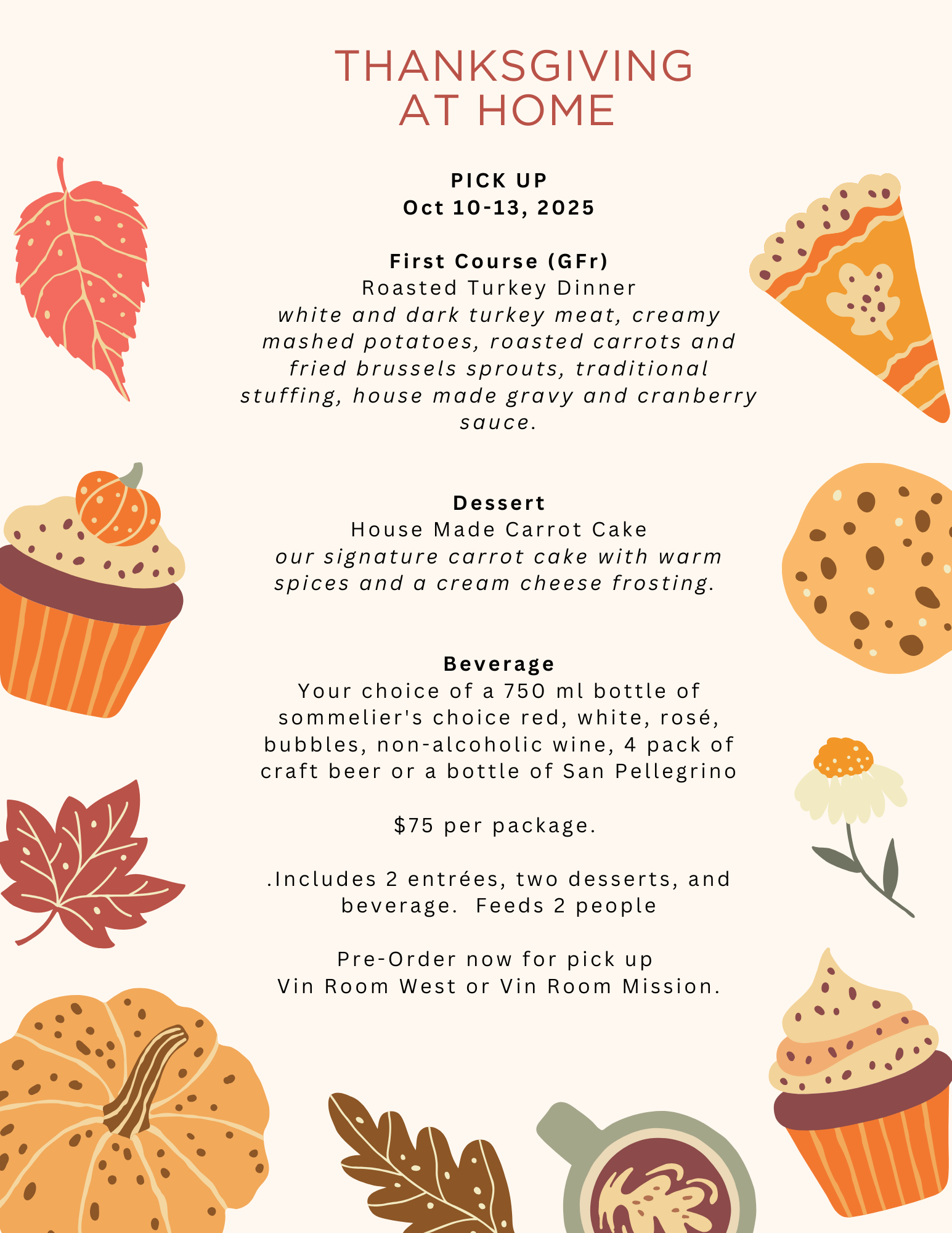 Thanksgiving Weekend Dinner at Home:  Available Oct 10-13 2025