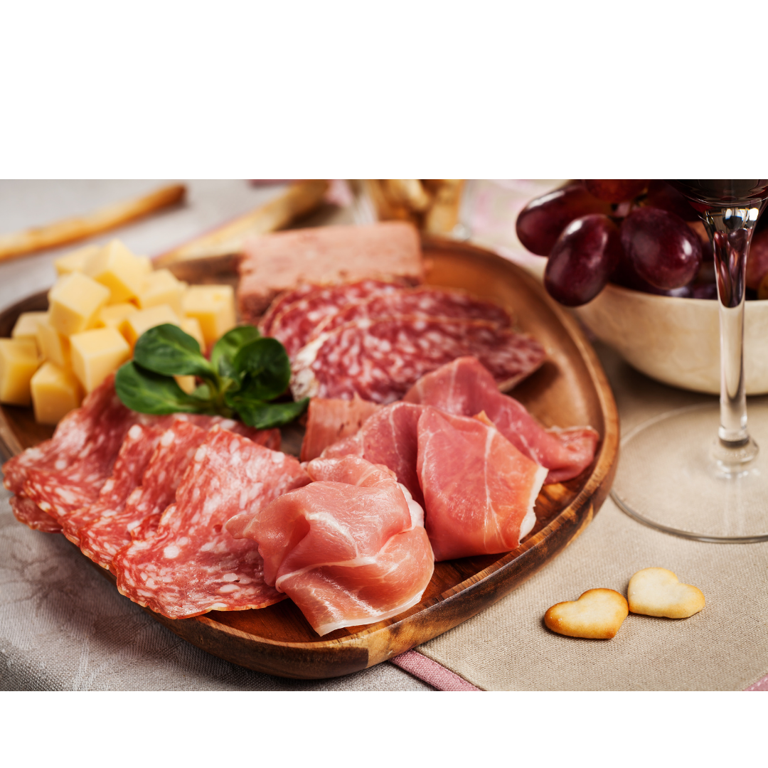 6 Cheese and Charcuterie Platter with a bottle of wine